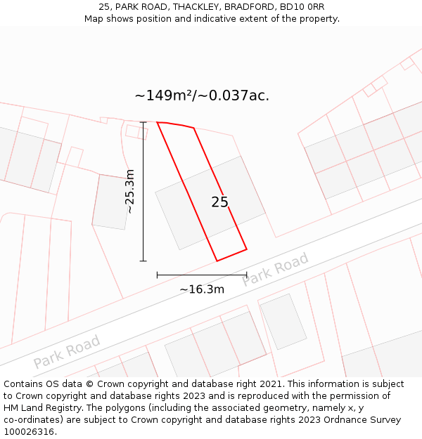 25, PARK ROAD, THACKLEY, BRADFORD, BD10 0RR: Plot and title map