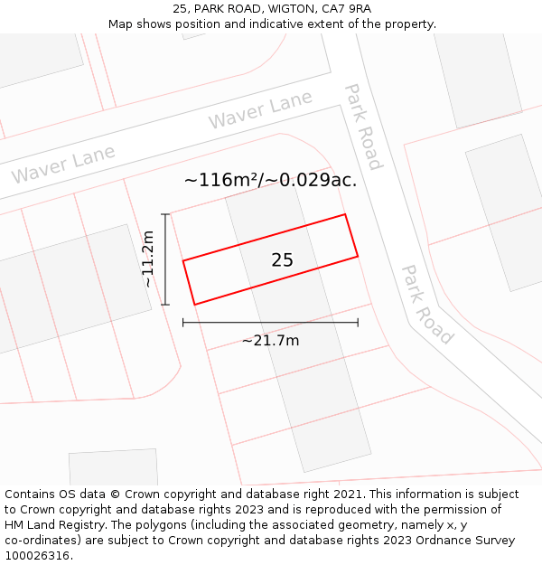 25, PARK ROAD, WIGTON, CA7 9RA: Plot and title map