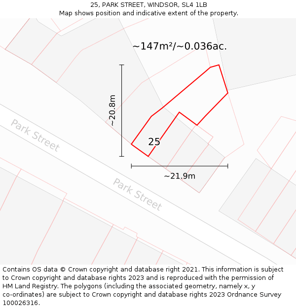 25, PARK STREET, WINDSOR, SL4 1LB: Plot and title map