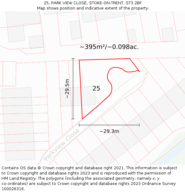 25, PARK VIEW CLOSE, STOKE-ON-TRENT, ST3 2BF: Plot and title map