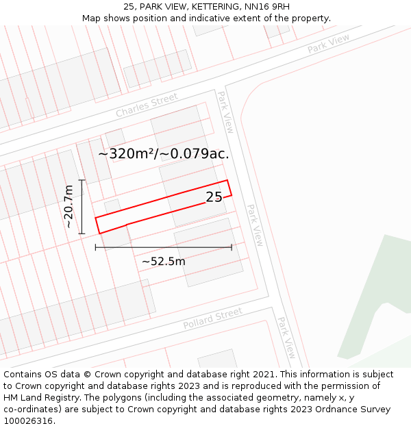 25, PARK VIEW, KETTERING, NN16 9RH: Plot and title map