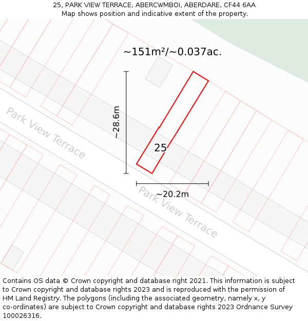25, PARK VIEW TERRACE, ABERCWMBOI, ABERDARE, CF44 6AA: Plot and title map