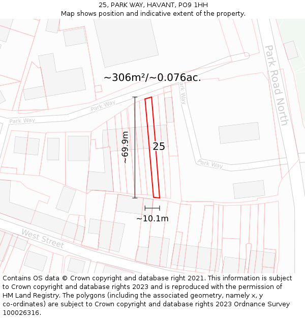 25, PARK WAY, HAVANT, PO9 1HH: Plot and title map