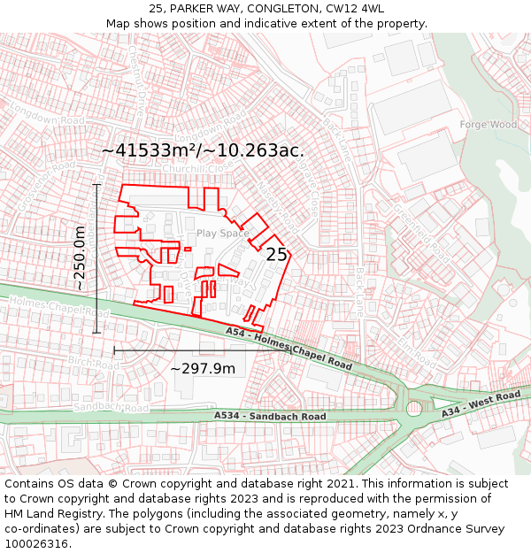 25, PARKER WAY, CONGLETON, CW12 4WL: Plot and title map