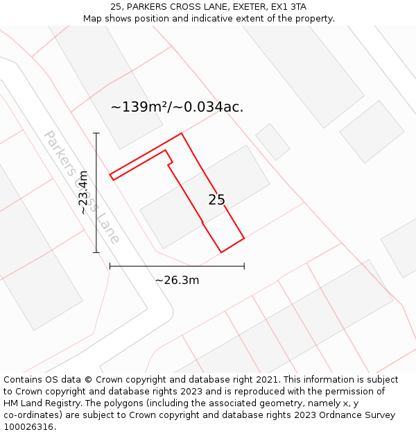 25, PARKERS CROSS LANE, EXETER, EX1 3TA: Plot and title map