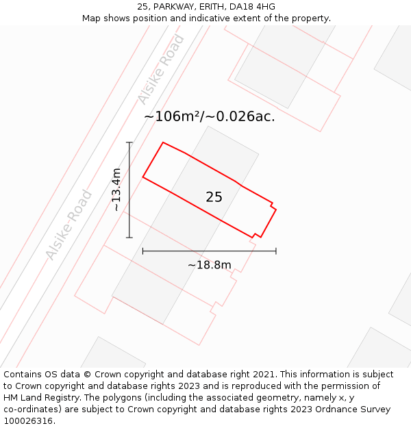 25, PARKWAY, ERITH, DA18 4HG: Plot and title map