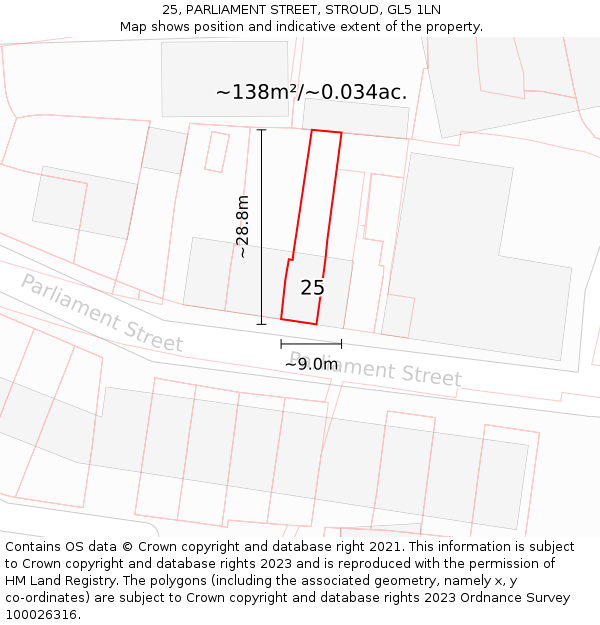 25, PARLIAMENT STREET, STROUD, GL5 1LN: Plot and title map