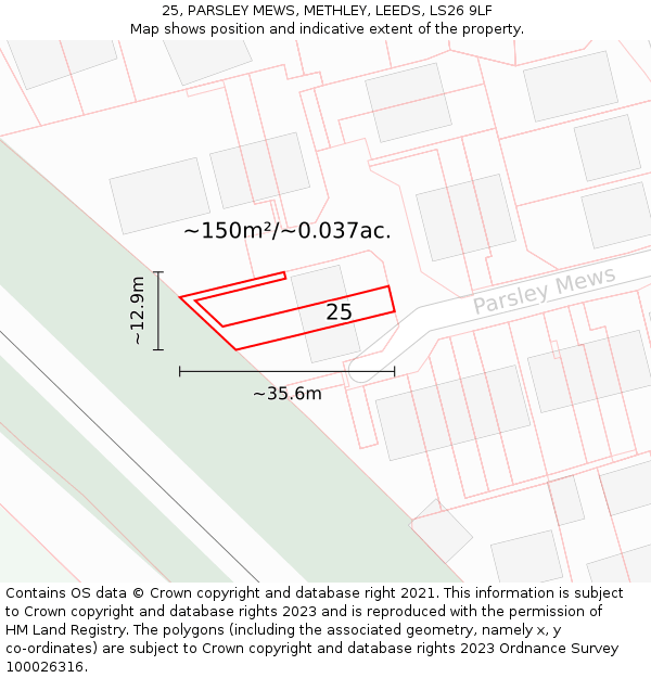 25, PARSLEY MEWS, METHLEY, LEEDS, LS26 9LF: Plot and title map