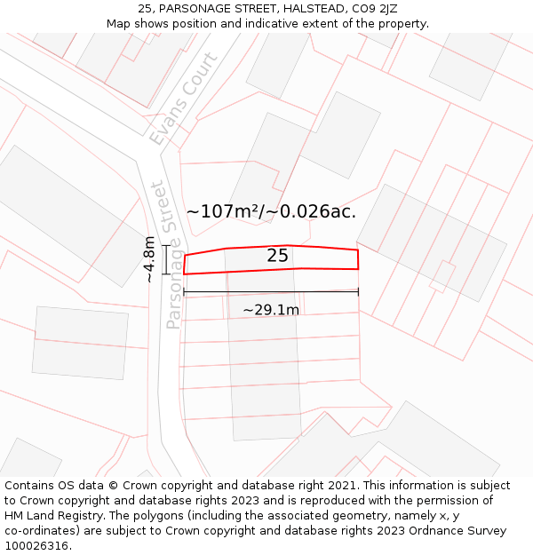 25, PARSONAGE STREET, HALSTEAD, CO9 2JZ: Plot and title map