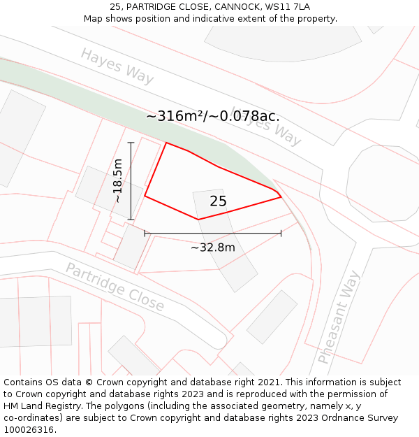 25, PARTRIDGE CLOSE, CANNOCK, WS11 7LA: Plot and title map