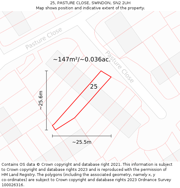 25, PASTURE CLOSE, SWINDON, SN2 2UH: Plot and title map