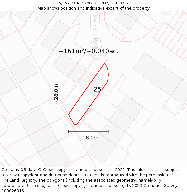 25, PATRICK ROAD, CORBY, NN18 9NB: Plot and title map