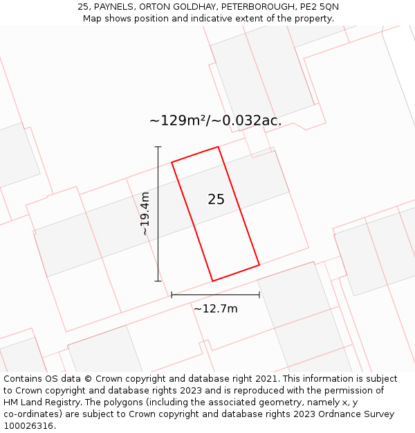 25, PAYNELS, ORTON GOLDHAY, PETERBOROUGH, PE2 5QN: Plot and title map