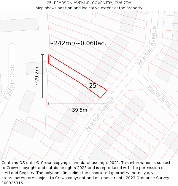 25, PEARSON AVENUE, COVENTRY, CV6 7DA: Plot and title map