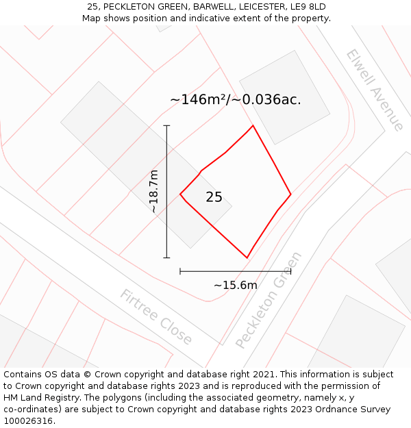 25, PECKLETON GREEN, BARWELL, LEICESTER, LE9 8LD: Plot and title map