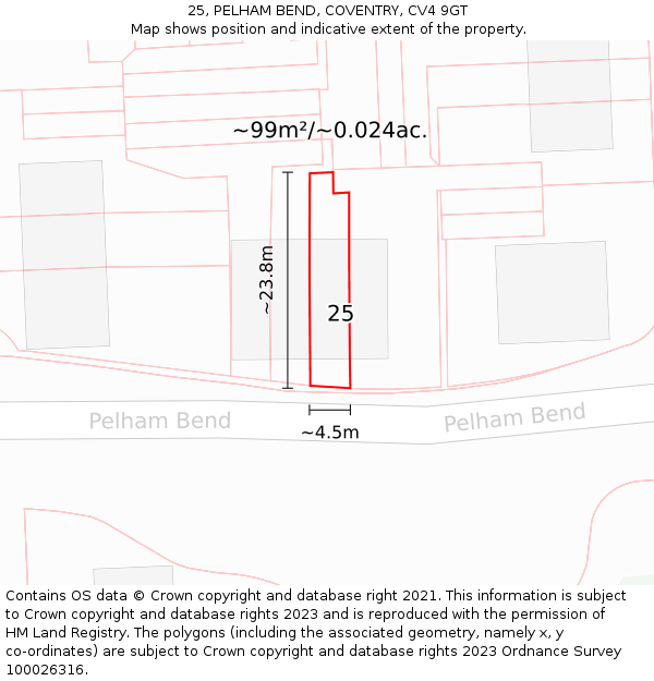 25, PELHAM BEND, COVENTRY, CV4 9GT: Plot and title map