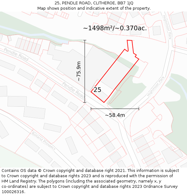 25, PENDLE ROAD, CLITHEROE, BB7 1JQ: Plot and title map