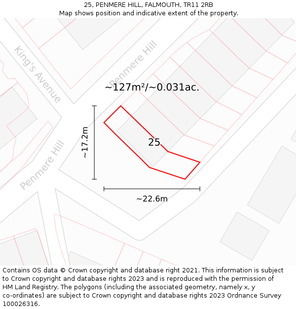 25, PENMERE HILL, FALMOUTH, TR11 2RB: Plot and title map