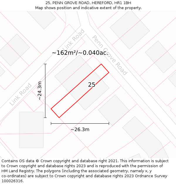 25, PENN GROVE ROAD, HEREFORD, HR1 1BH: Plot and title map