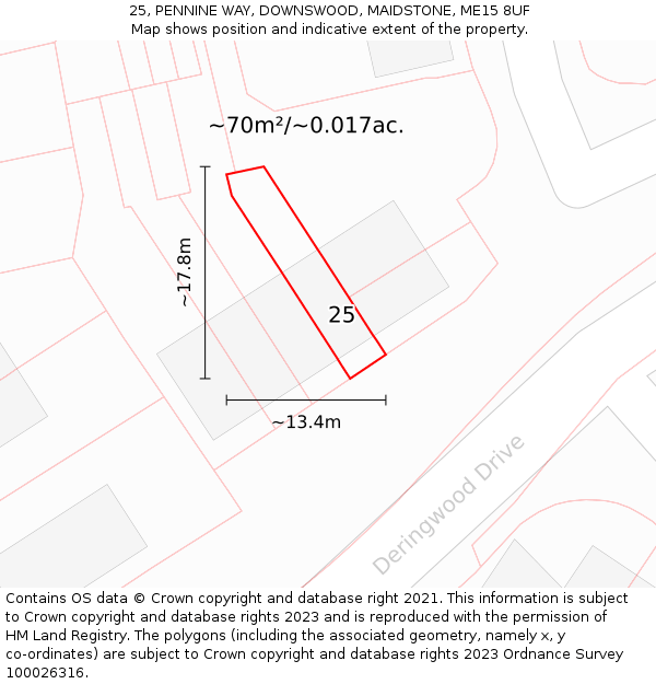 25, PENNINE WAY, DOWNSWOOD, MAIDSTONE, ME15 8UF: Plot and title map