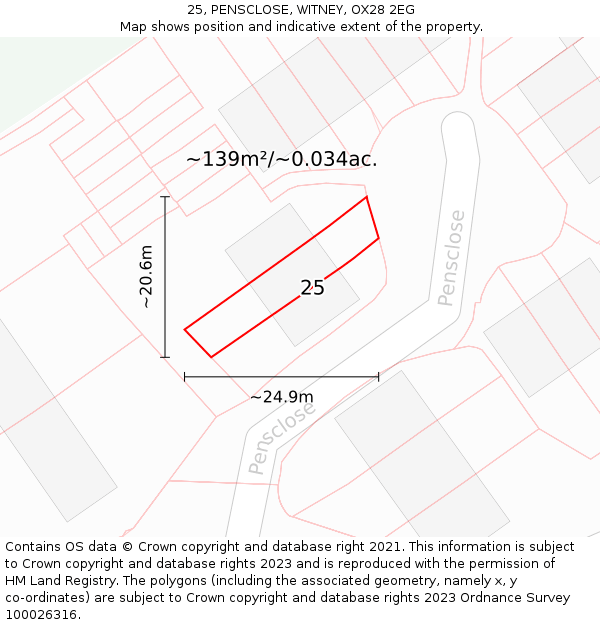 25, PENSCLOSE, WITNEY, OX28 2EG: Plot and title map