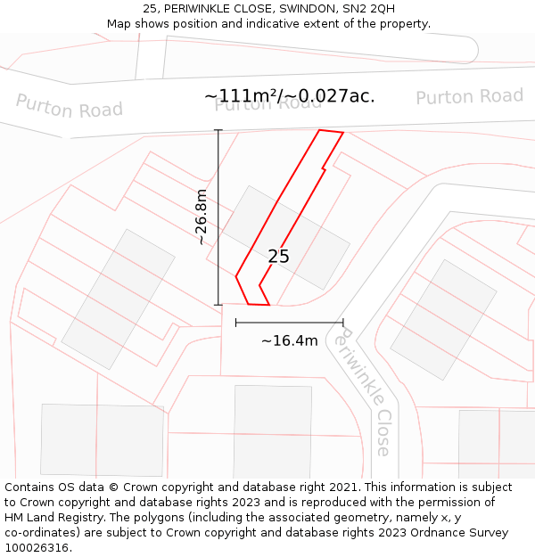 25, PERIWINKLE CLOSE, SWINDON, SN2 2QH: Plot and title map