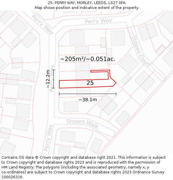 25, PERRY WAY, MORLEY, LEEDS, LS27 0FA: Plot and title map