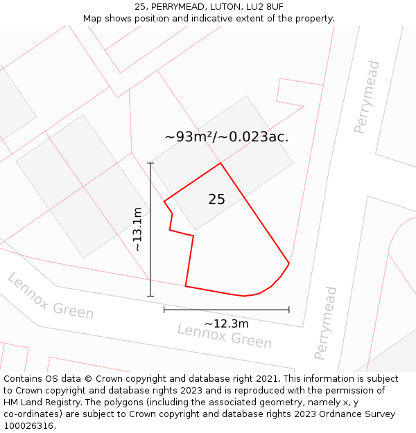 25, PERRYMEAD, LUTON, LU2 8UF: Plot and title map