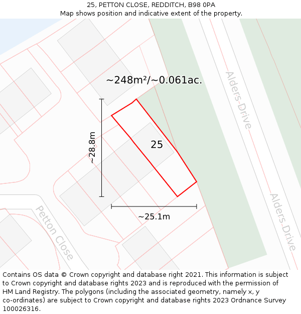 25, PETTON CLOSE, REDDITCH, B98 0PA: Plot and title map