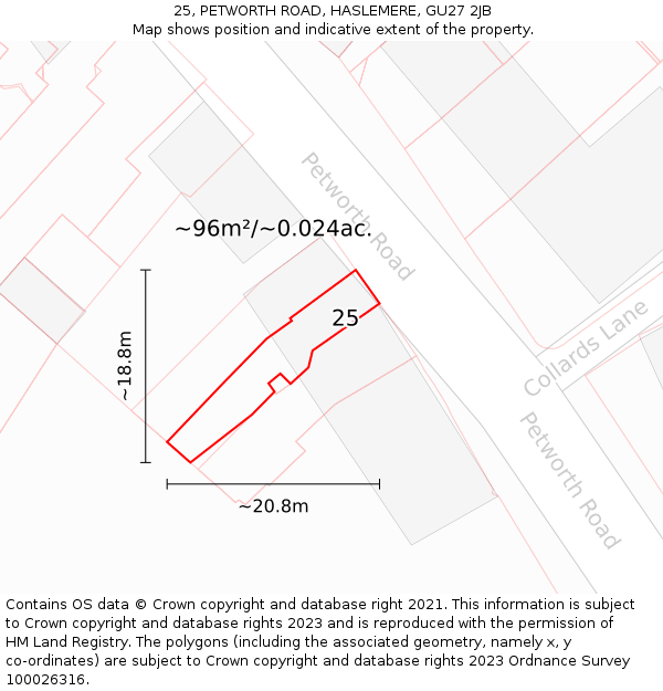 25, PETWORTH ROAD, HASLEMERE, GU27 2JB: Plot and title map