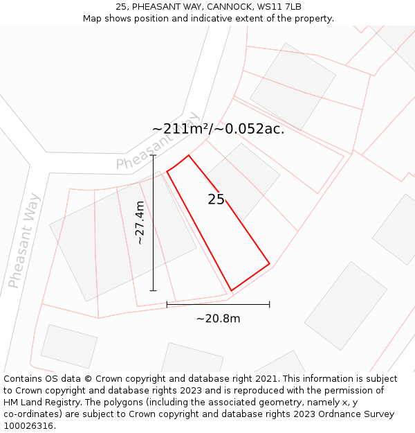 25, PHEASANT WAY, CANNOCK, WS11 7LB: Plot and title map