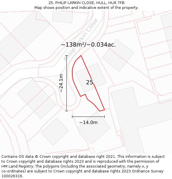 25, PHILIP LARKIN CLOSE, HULL, HU6 7FB: Plot and title map
