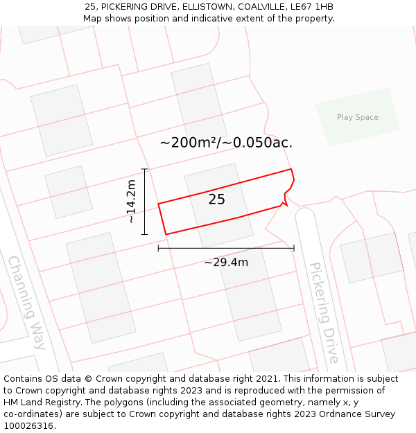 25, PICKERING DRIVE, ELLISTOWN, COALVILLE, LE67 1HB: Plot and title map