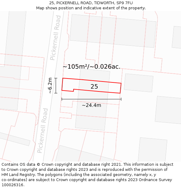 25, PICKERNELL ROAD, TIDWORTH, SP9 7FU: Plot and title map