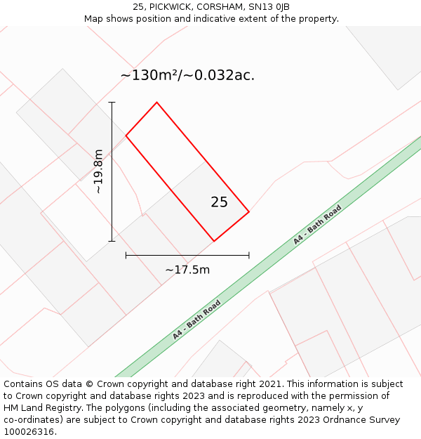 25, PICKWICK, CORSHAM, SN13 0JB: Plot and title map