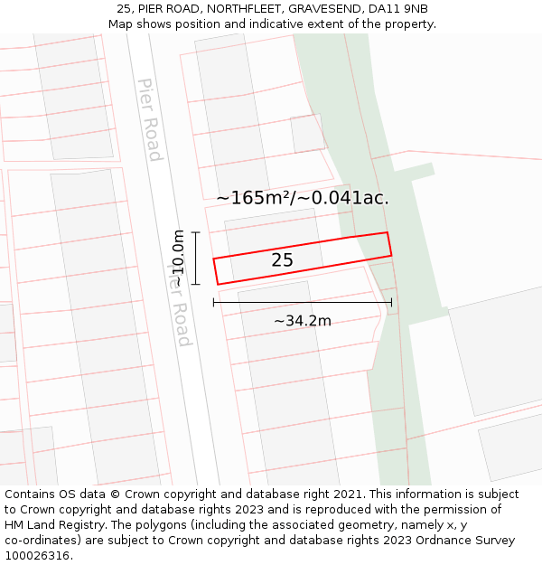 25, PIER ROAD, NORTHFLEET, GRAVESEND, DA11 9NB: Plot and title map