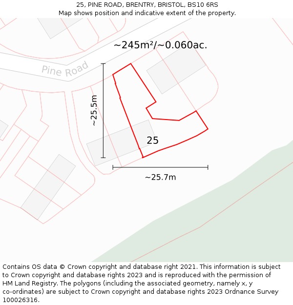 25, PINE ROAD, BRENTRY, BRISTOL, BS10 6RS: Plot and title map