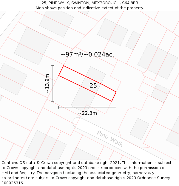 25, PINE WALK, SWINTON, MEXBOROUGH, S64 8RB: Plot and title map