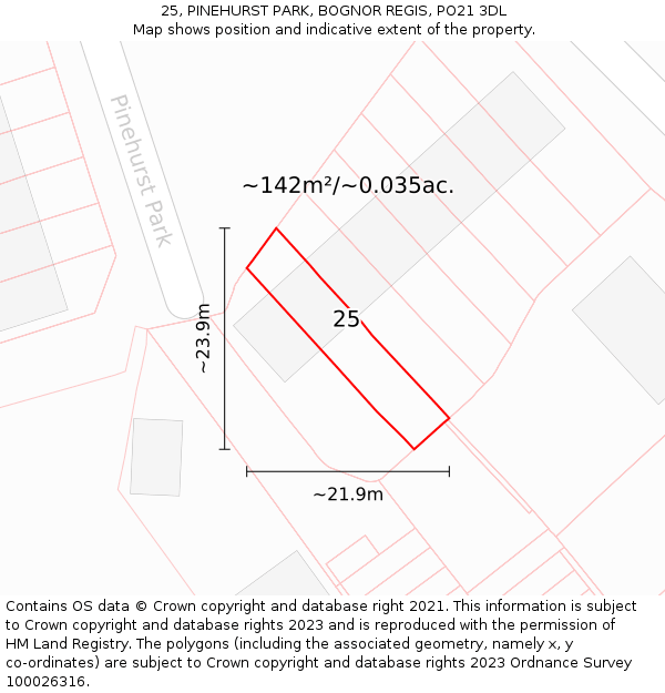 25, PINEHURST PARK, BOGNOR REGIS, PO21 3DL: Plot and title map
