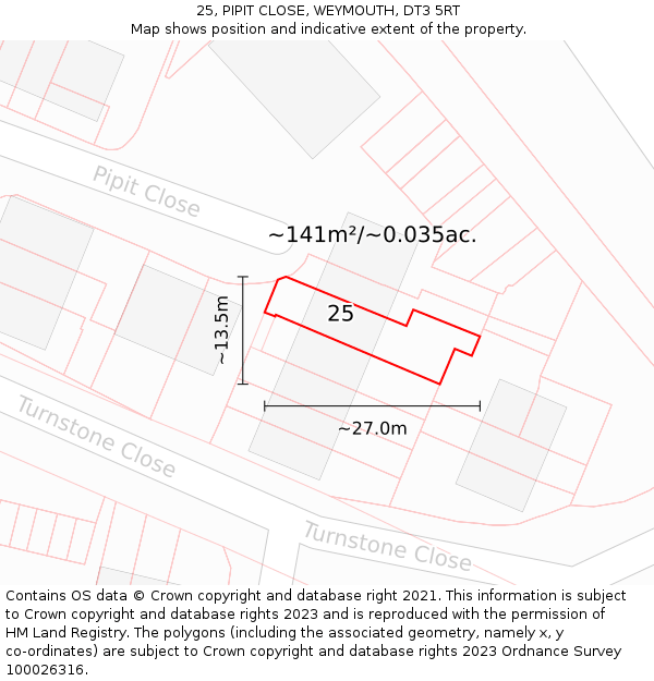 25, PIPIT CLOSE, WEYMOUTH, DT3 5RT: Plot and title map