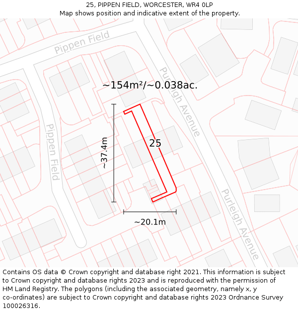 25, PIPPEN FIELD, WORCESTER, WR4 0LP: Plot and title map