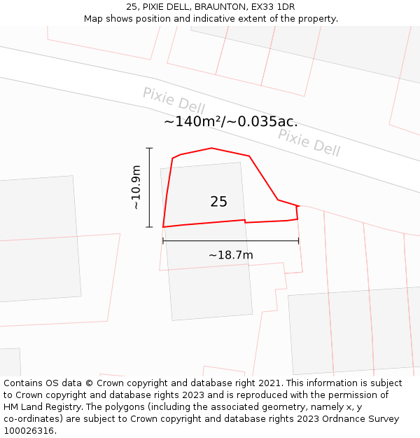 25, PIXIE DELL, BRAUNTON, EX33 1DR: Plot and title map