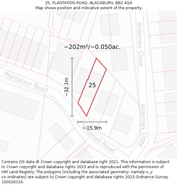25, PLANTATION ROAD, BLACKBURN, BB2 4QA: Plot and title map