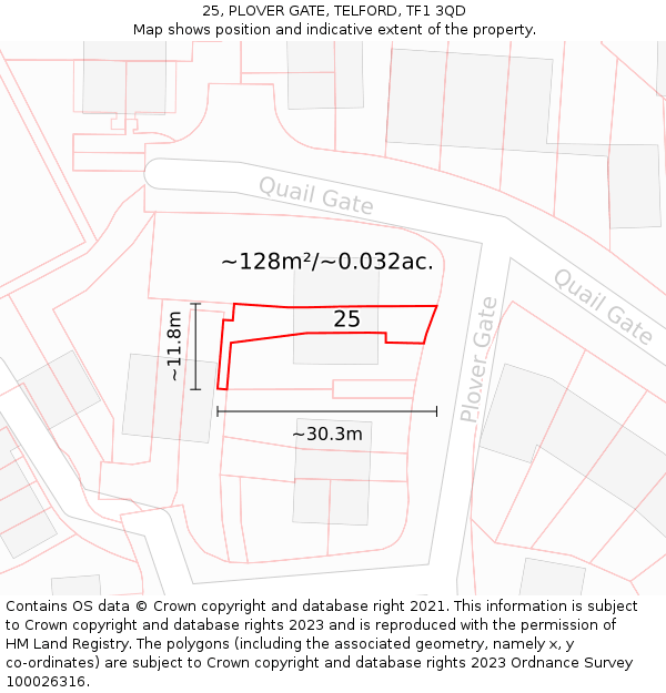 25, PLOVER GATE, TELFORD, TF1 3QD: Plot and title map
