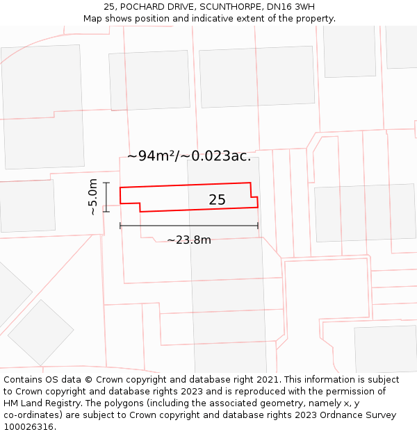 25, POCHARD DRIVE, SCUNTHORPE, DN16 3WH: Plot and title map