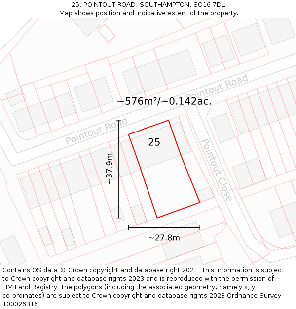 25, POINTOUT ROAD, SOUTHAMPTON, SO16 7DL: Plot and title map