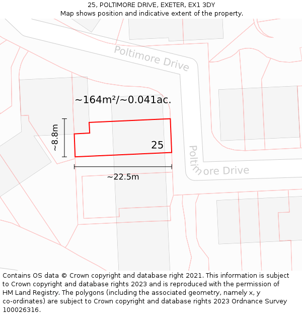 25, POLTIMORE DRIVE, EXETER, EX1 3DY: Plot and title map