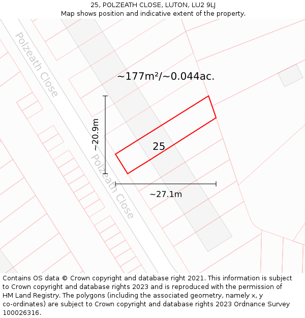 25, POLZEATH CLOSE, LUTON, LU2 9LJ: Plot and title map