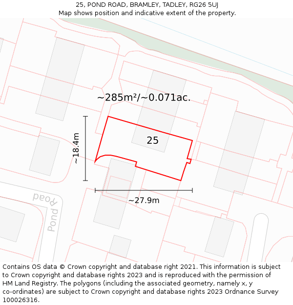 25, POND ROAD, BRAMLEY, TADLEY, RG26 5UJ: Plot and title map