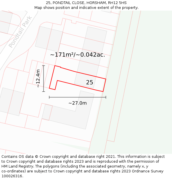 25, PONDTAIL CLOSE, HORSHAM, RH12 5HS: Plot and title map